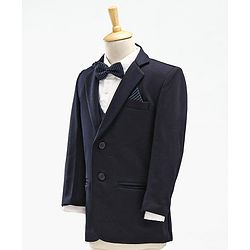 Babyhug Full Sleeves Stretch Fit Party Suit with Waist Coat & Bow - Navy
