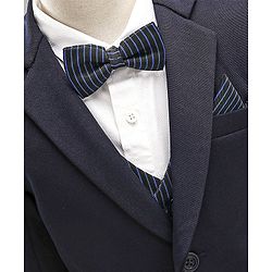 Babyhug Full Sleeves Stretch Fit Party Suit with Waist Coat & Bow - Navy