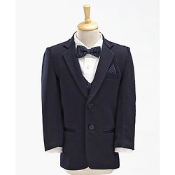 Babyhug Full Sleeves Stretch Fit Party Suit with Waist Coat & Bow - Navy