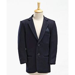 Babyhug Full Sleeves Stretch Fit Party Suit with Waist Coat & Bow - Navy