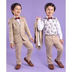 Babyhug Full Sleeves 4 Piece Party Suit With Bow - Cream