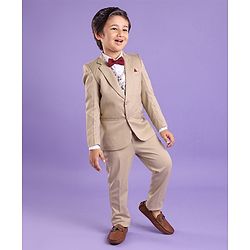 Babyhug Full Sleeves 4 Piece Party Suit With Bow - Cream