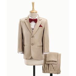 Babyhug Full Sleeves 4 Piece Party Suit With Bow - Cream