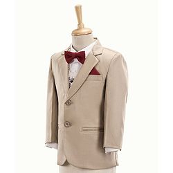 Babyhug Full Sleeves 4 Piece Party Suit With Bow - Cream