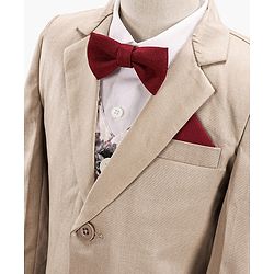 Babyhug Full Sleeves 4 Piece Party Suit With Bow - Cream
