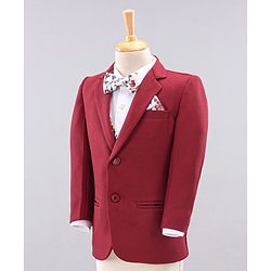 Babyhug Full Sleeves Party Wear Suit with Waistcoat & Bow - Red