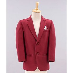 Babyhug Full Sleeves Party Wear Suit with Waistcoat & Bow - Red