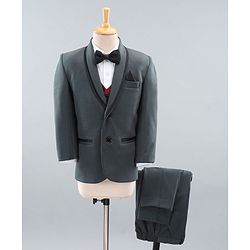 Babyhug Full Sleeves Party Wear Suit with Waistcoat & Bow - Grey