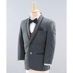 Babyhug Full Sleeves Party Wear Suit with Waistcoat & Bow - Grey