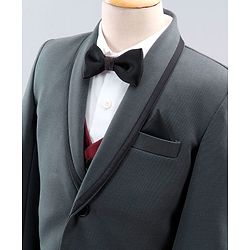 Babyhug Full Sleeves Party Wear Suit with Waistcoat & Bow - Grey