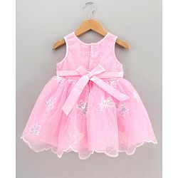 Babyhug Sleeveless Party Knee Length Frock Floral Corsage - Pink