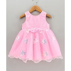 Babyhug Sleeveless Party Knee Length Frock Floral Corsage - Pink