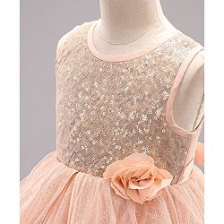 Babyhug Sleeveless Knee Length Sequinned Party Dress - Peach