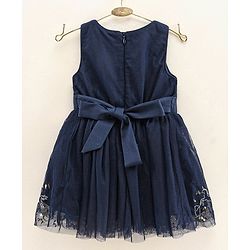Babyhug Sleeveless Embroidered Party Wear Frock Floral Corsage- Blue