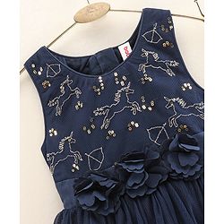 Babyhug Sleeveless Embroidered Party Wear Frock Floral Corsage- Blue