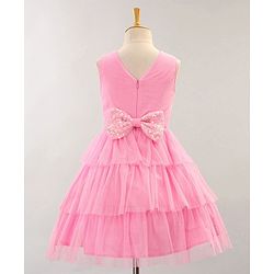 Babyhug Sleeveless Knee Length Solid Color Sequinned Party Dress With Bow Applique - Pink