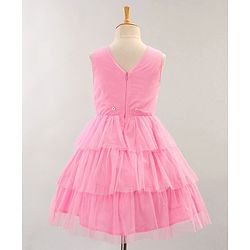 Babyhug Sleeveless Knee Length Solid Color Sequinned Party Dress With Bow Applique - Pink