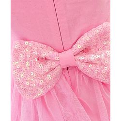 Babyhug Sleeveless Knee Length Solid Color Sequinned Party Dress With Bow Applique - Pink