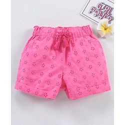 Babyhug Cotton Woven Mid Thigh Shorts Schiflli Design - Pink