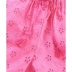 Babyhug Cotton Woven Mid Thigh Shorts Schiflli Design - Pink