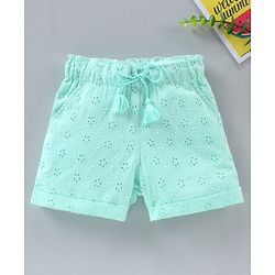 Babyhug Cotton Woven Mid Thigh Shorts Schiflli Design - Pink