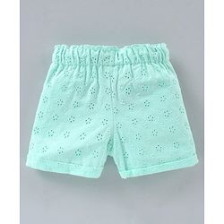 Babyhug Cotton Woven Mid Thigh Shorts Schiflli Design - Pink