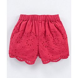 Babyhug Cotton Woven Mid Thigh Shorts Schiflli Design - Red