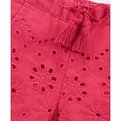 Babyhug Cotton Woven Mid Thigh Shorts Schiflli Design - Red