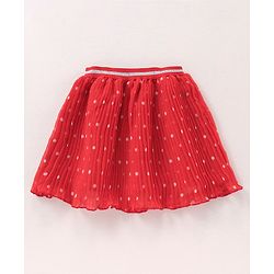 Babyhug Mid Thigh Pleated Skirt Dot print - Red
