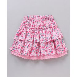 Babyhug Rayon Woven Mid Thigh Skirts Floral Print - Pink