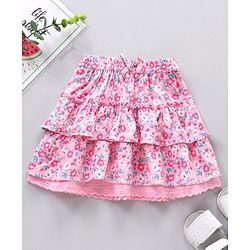 Babyhug Rayon Woven Mid Thigh Skirts Floral Print - Pink