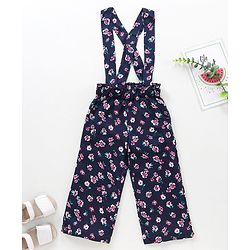 Babyhug Full Length Pant With Suspender Floral Print - Blue