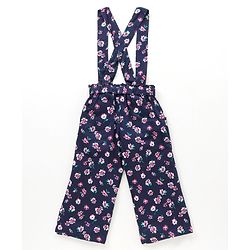 Babyhug Full Length Pant With Suspender Floral Print - Blue