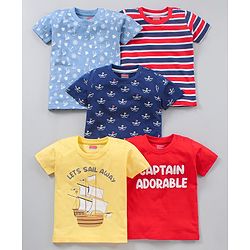 Babyhug Half Sleeves T-Shirts Multi Print Pack of 5 - Multicolor