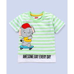Babyhug Half Sleeves T-Shirt Stripe Pattern With Elephant Print - Multicolour