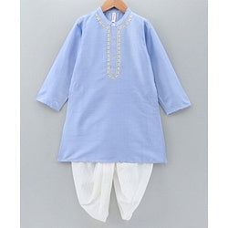 Babyhug Full Sleeves Cotton Zari Kurta and Dhoti Set - Blue