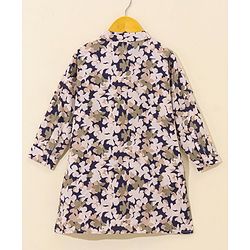 Babhyhug Cotton Woven Full Sleeves Ethnic Printed Kurta & Dhoti Set - Navy