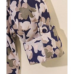 Babhyhug Cotton Woven Full Sleeves Ethnic Printed Kurta & Dhoti Set - Navy