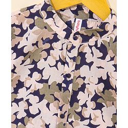 Babhyhug Cotton Woven Full Sleeves Ethnic Printed Kurta & Dhoti Set - Navy