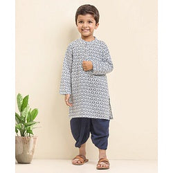 Babyhug Cotton Full Sleeves Kurta & Dhoti Set Ethnic Print - Navy Blue