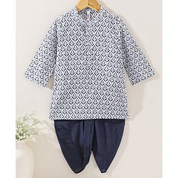 Babyhug Cotton Full Sleeves Kurta & Dhoti Set Ethnic Print - Navy Blue