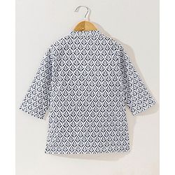 Babyhug Cotton Full Sleeves Kurta & Dhoti Set Ethnic Print - Navy Blue