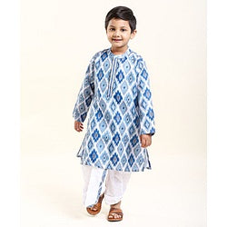 Babyhug Full Sleeves Printed Kurta Dhoti Set - Blue