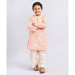 Babyhug Full Sleeves Embroidered Cotton Dhoti Pyjama Set- Peach