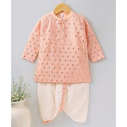 Babyhug Full Sleeves Embroidered Cotton Dhoti Pyjama Set- Peach