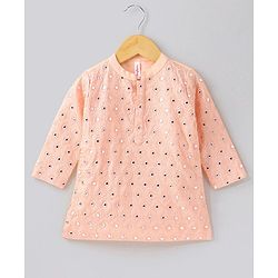 Babyhug Full Sleeves Embroidered Cotton Dhoti Pyjama Set- Peach