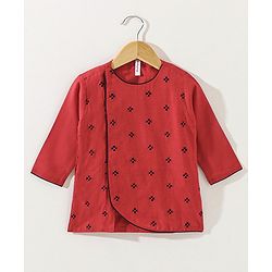 Babyhug Cotton Full Sleeves Kurta & Dhoti Set Ethnic Print - Red Blue