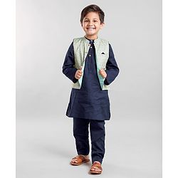 Babyhug Full Sleeves Kurta Payjama Set With Waistcoat - Blue