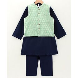 Babyhug Full Sleeves Kurta Payjama Set With Waistcoat - Blue