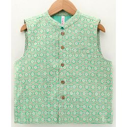 Babyhug Full Sleeves Kurta Payjama Set With Waistcoat - Blue